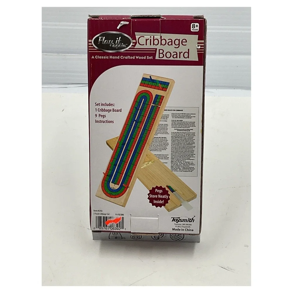 Toysmith Play It Again Wooden Cribbage Board Set 3-Track Folding Travel Game New